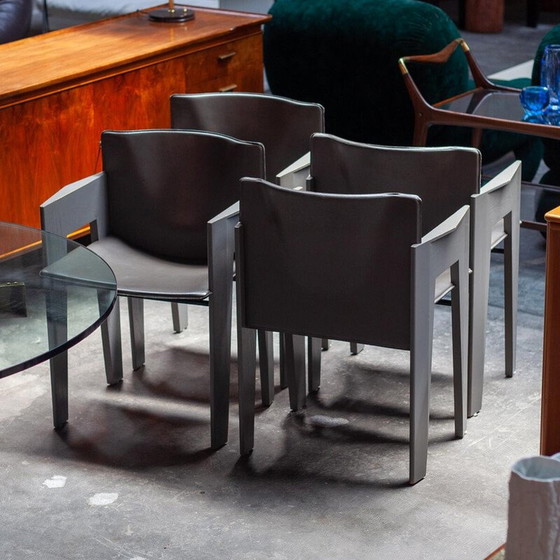 Image 1 of Vintage grijze eiken en leren eetkamerstoelen van Arnold Merkx voor Arco, 1980
