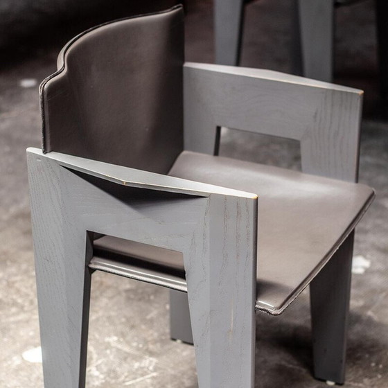 Image 1 of Vintage grijze eiken en leren eetkamerstoelen van Arnold Merkx voor Arco, 1980