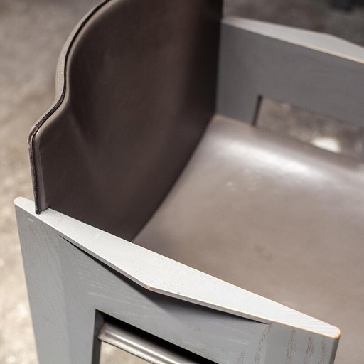 Vintage grijze eiken en leren eetkamerstoelen van Arnold Merkx voor Arco, 1980