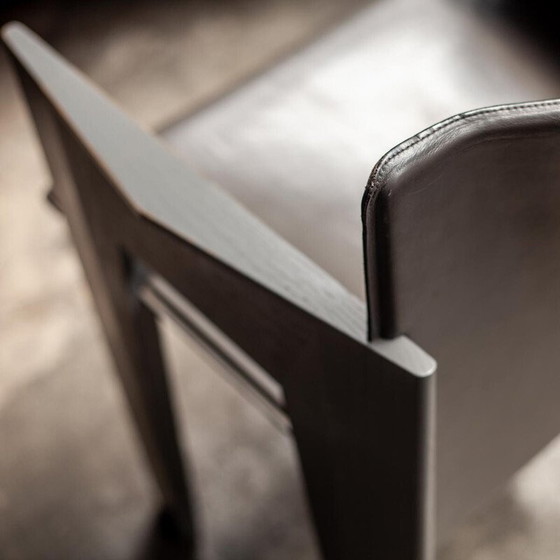 Image 1 of Vintage grijze eiken en leren eetkamerstoelen van Arnold Merkx voor Arco, 1980