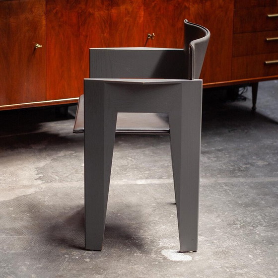 Image 1 of Vintage grijze eiken en leren eetkamerstoelen van Arnold Merkx voor Arco, 1980