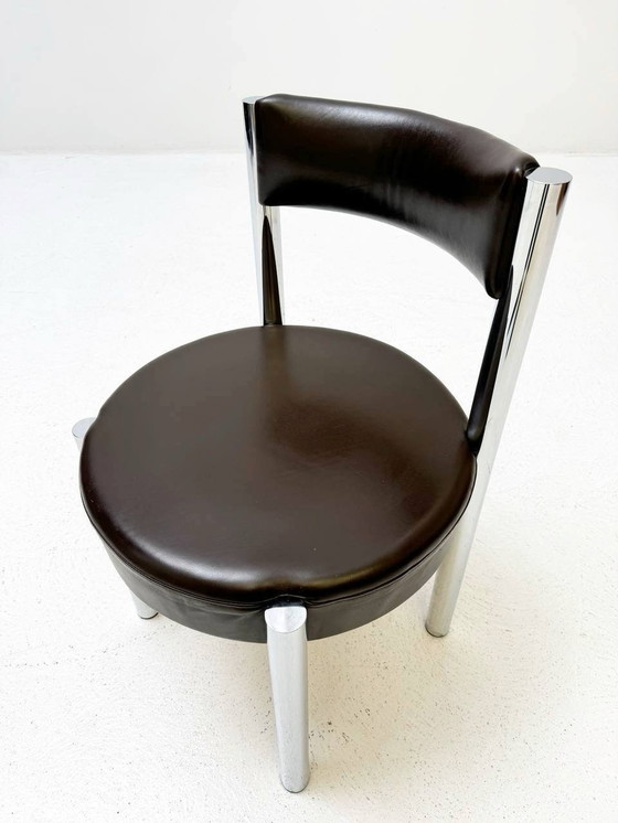 Image 1 of Set van 8 Iconische stoelen van chroom en leer van Victoria Furniture, jaren 1960