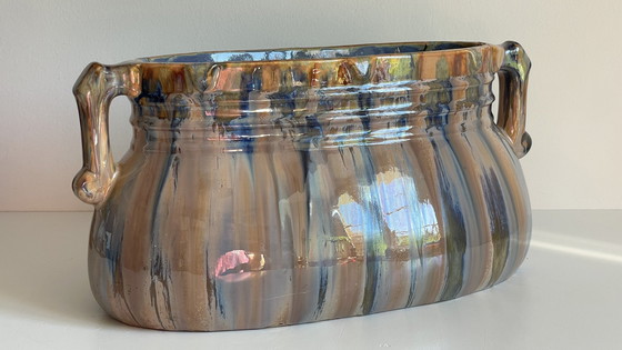 Image 1 of Jardiniere Barbotine Keramiek Geëmailleerd Vintage