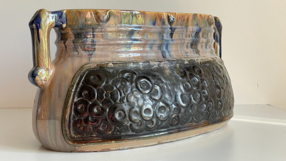 Image 1 of Jardiniere Barbotine Keramiek Geëmailleerd Vintage