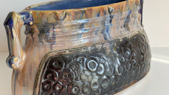 Image 1 of Jardiniere Barbotine Keramiek Geëmailleerd Vintage