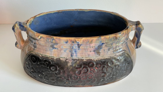 Image 1 of Jardiniere Barbotine Keramiek Geëmailleerd Vintage