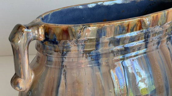 Image 1 of Jardiniere Barbotine Keramiek Geëmailleerd Vintage