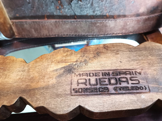 Image 1 of Vintage Brutalistisch Lederen Spaanse Eetkamerstoelen, 1960S