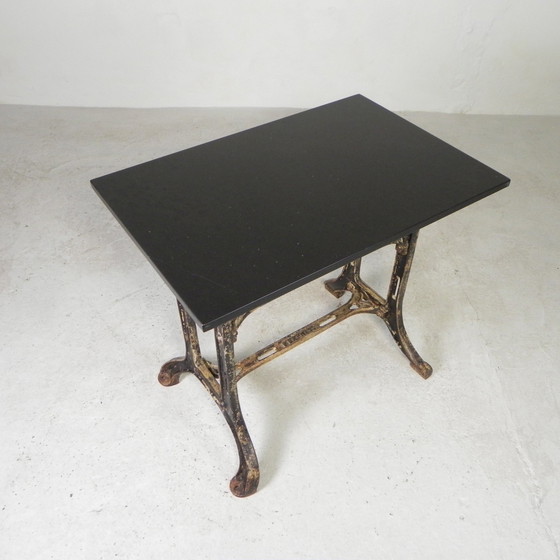 Image 1 of Industriele Tafel, Tuintafel Met Hardsteen Plaat Op Gietijzeren Frame, Jaren 30