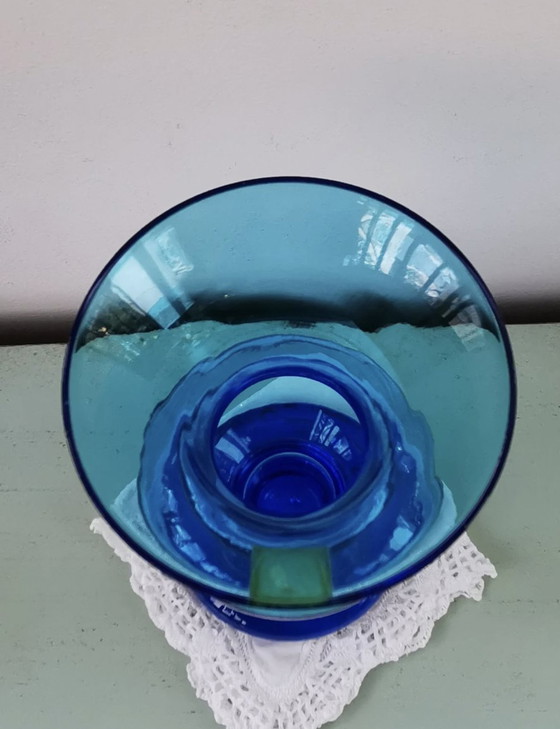 Image 1 of Vintage Murano Blauw Geblazen Glazen Vaas