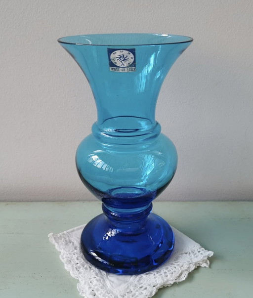 Vintage Murano Blauw Geblazen Glazen Vaas