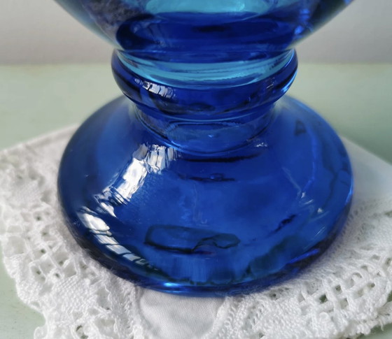 Image 1 of Vintage Murano Blauw Geblazen Glazen Vaas