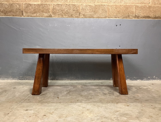 Image 1 of Brutalist Eiken Seventies Sidetable Salontafel Bankje