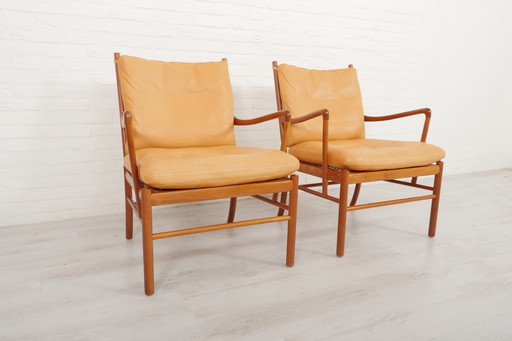 Set Van 2 Vintage Ole Wanscher Stoelen | Colonial Chair | Leer