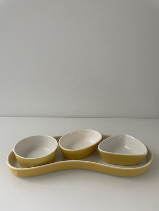 Vintage / Retro Schalen Pastel Geel En Wit Keramiek