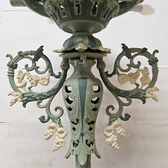 Image 1 of Unieke Victoriaanse Gietijzeren Vloerlamp Art Nouveau Franse Staande Lamp