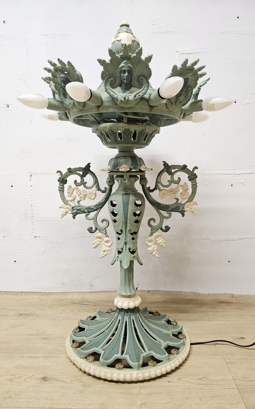 Unieke Victoriaanse Gietijzeren Vloerlamp Art Nouveau Franse Staande Lamp