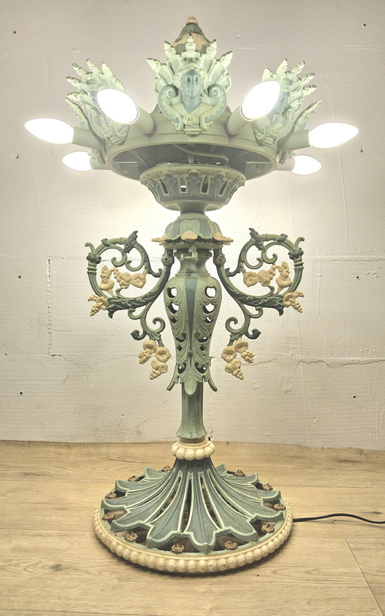 Image 1 of Unieke Victoriaanse Gietijzeren Vloerlamp Art Nouveau Franse Staande Lamp