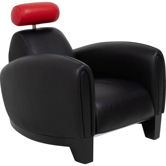 Image 1 of Vintage zwart en rood lederen fauteuil van Franz Romero voor De Sede 1930