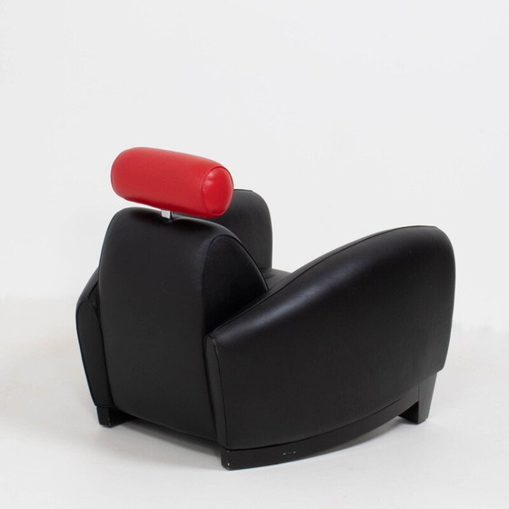Image 1 of Vintage zwart en rood lederen fauteuil van Franz Romero voor De Sede 1930