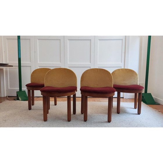 Image 1 of Paar vintage stoelen bekleed met rood en geel fluweel, Italië 1960