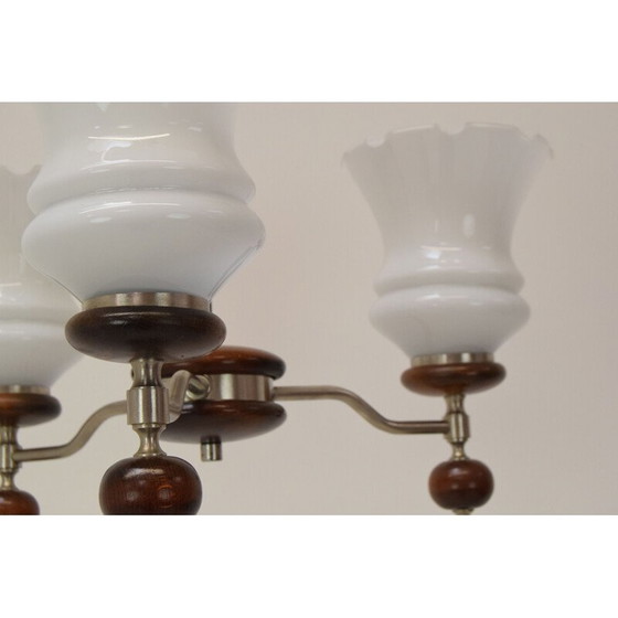 Image 1 of Vintage kroonluchter van hout en glas, Tsjecho-Slowakije 1960