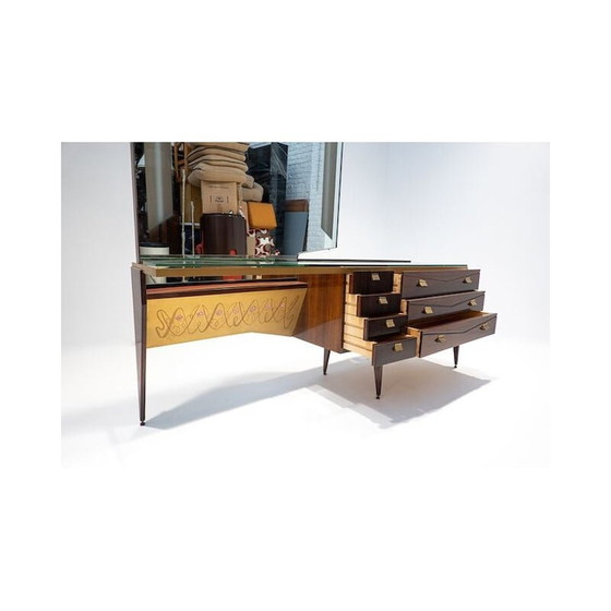 Image 1 of Vintage houten kaptafel met oplichtende spiegel, Italië 1960