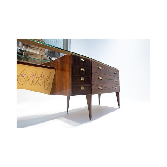 Image 1 of Vintage houten kaptafel met oplichtende spiegel, Italië 1960