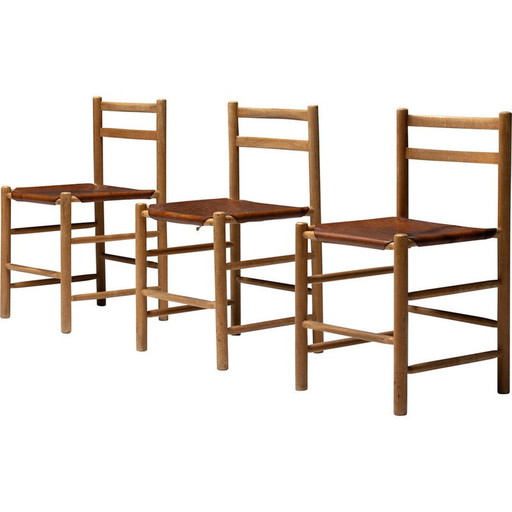 Mid-century cognac eetkamerstoelen, Frankrijk 1950