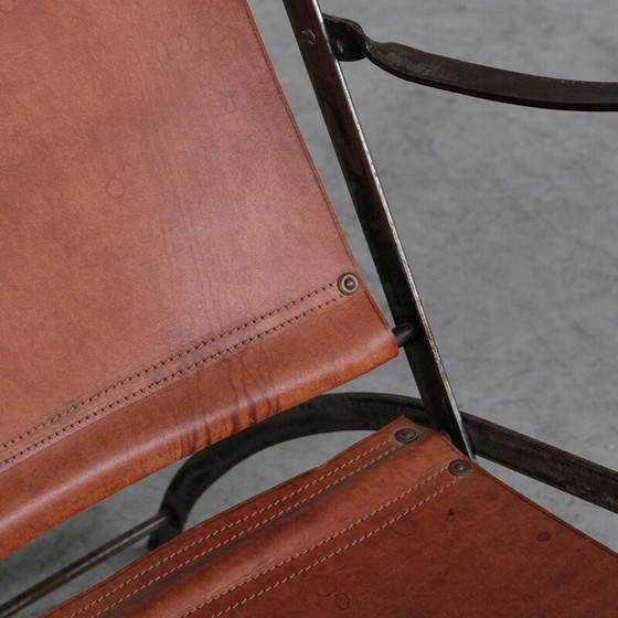 Image 1 of Paar vintage klapstoelen in leer en metaal, Frankrijk 1950