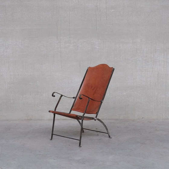 Image 1 of Paar vintage klapstoelen in leer en metaal, Frankrijk 1950