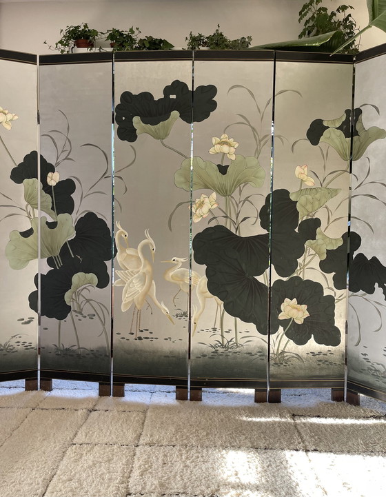 Image 1 of Vintage Japans Handbeschilderd Kamerscherm / Roomdivider