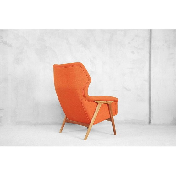 Image 1 of Vintage fauteuil voor Bruksbo Nesjestranda in oranje stof en iepenhout 1960