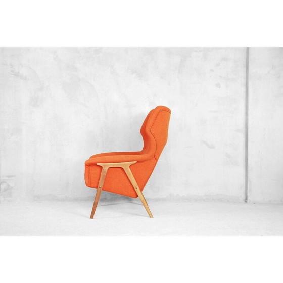 Image 1 of Vintage fauteuil voor Bruksbo Nesjestranda in oranje stof en iepenhout 1960