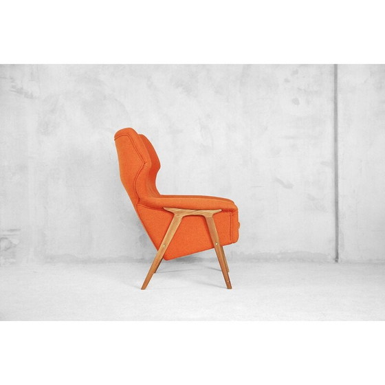 Image 1 of Vintage fauteuil voor Bruksbo Nesjestranda in oranje stof en iepenhout 1960