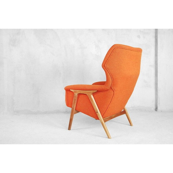 Image 1 of Vintage fauteuil voor Bruksbo Nesjestranda in oranje stof en iepenhout 1960
