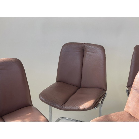 Image 1 of Set van 4 vintage stoelen van chocoladebruin leer en chroom door Tim Bates voor Pieff, 1970