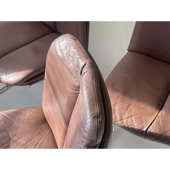 Image 1 of Set van 4 vintage stoelen van chocoladebruin leer en chroom door Tim Bates voor Pieff, 1970
