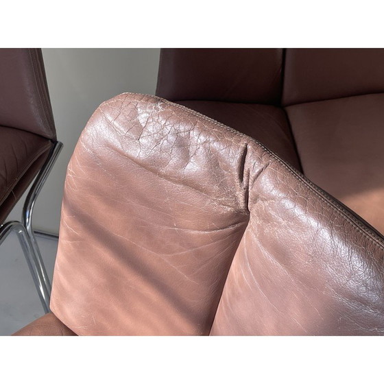 Image 1 of Set van 4 vintage stoelen van chocoladebruin leer en chroom door Tim Bates voor Pieff, 1970