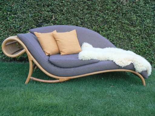 Bijzondere Vintage Rotan Sofa Daybed Chaise Longue Lounge