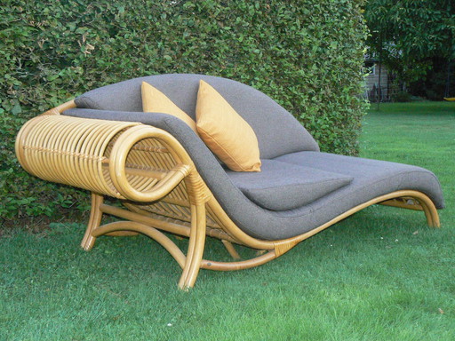 Bijzondere Vintage Rotan Sofa Daybed Chaise Longue Lounge