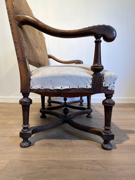 Image 1 of Lodewijk Xiii stijl Walnoten bank met hoge rug, 1880S