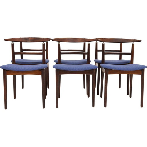 Set van 6 vintage stoelen in rozenhout van Helge Sibast en Børge Rammerskov, Denemarken 1960