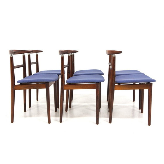 Image 1 of Set van 6 vintage stoelen in rozenhout van Helge Sibast en Børge Rammerskov, Denemarken 1960