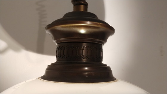 Image 1 of Vintage Hanglamp / scheepslamp Koper Glas Hout