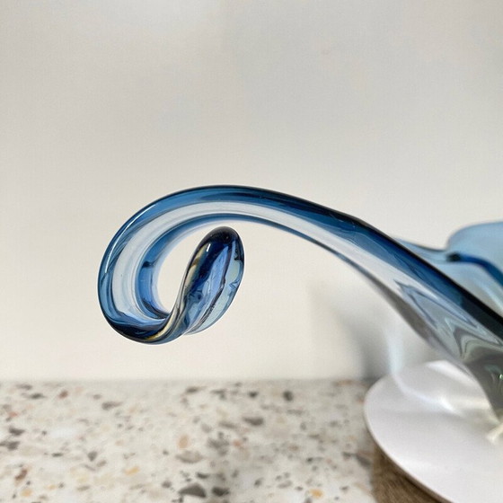 Image 1 of Vintage centrale kom in blauw en amber Murano glas voor Cristallo Venezia Ccc, Italië