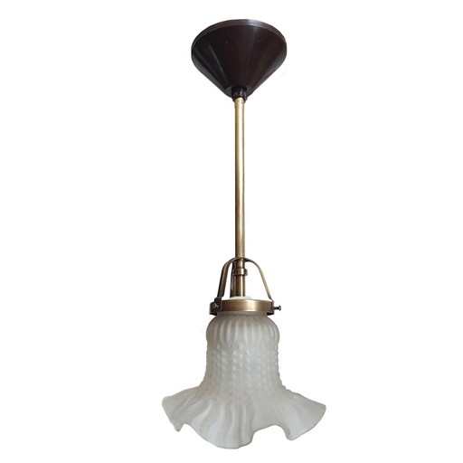 Kleine Franse matglazen vintage hanglampen, set van 3