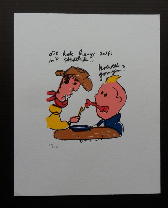 Image 1 of Herman Brood Kleurenzeefdruk Lucky Luke en Kuifje