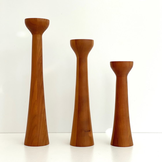 Image 1 of 3x vintage teak kandelaar