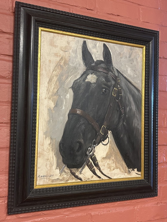 Image 1 of 2 Schilderijen Constant De Busschere (Pendant)  "Paardenportretten"